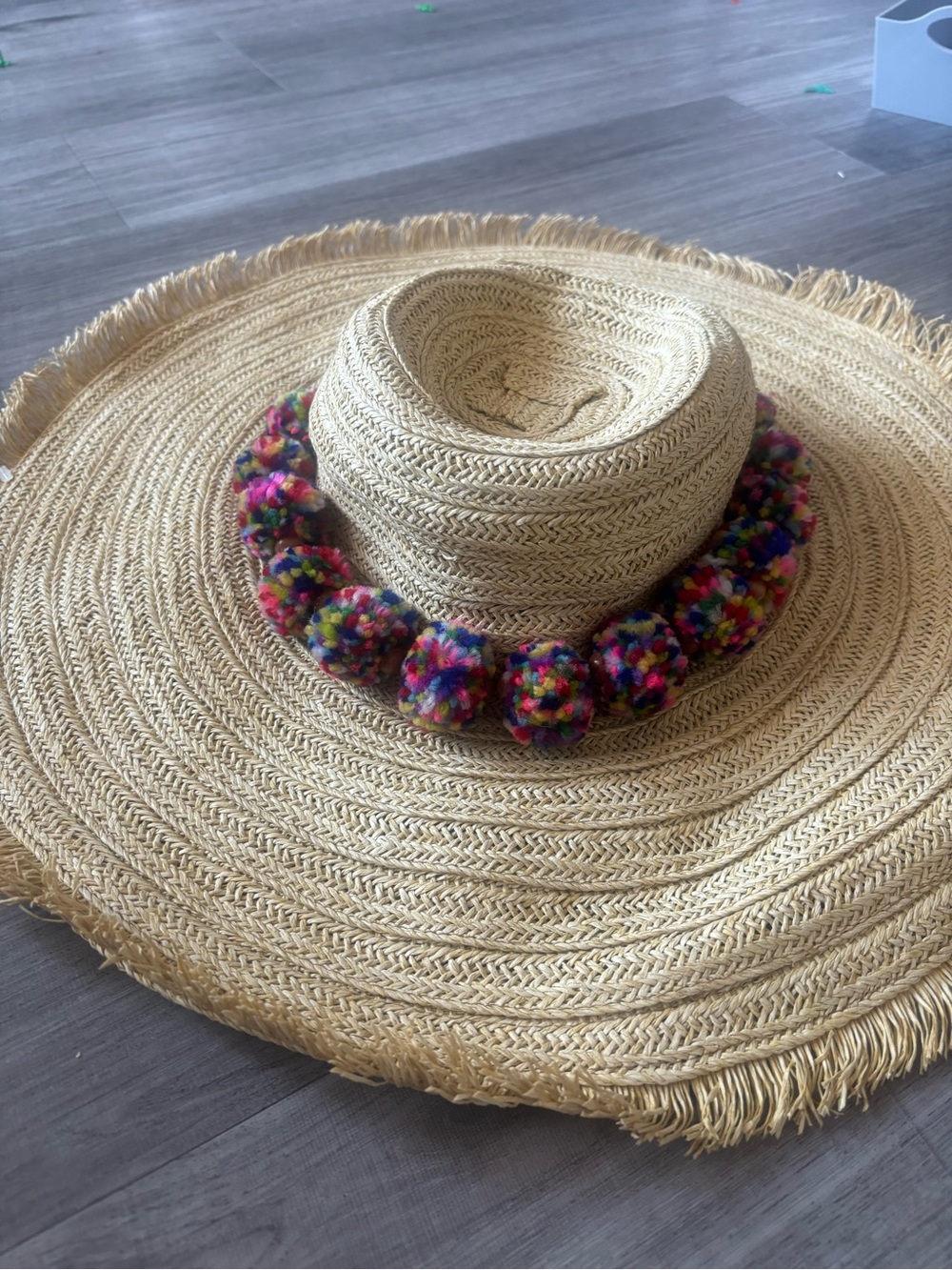 San Diego Hat Company Natural Straw Sun Hat with Multicolor Pom Poms